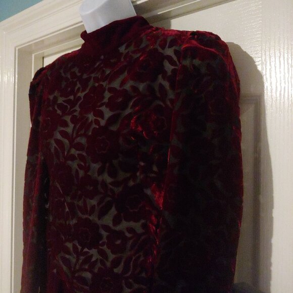 Cachet by Bari Protas Deep Burgundy Burnout Velvet Vintage Maxi Dress  13/14 - Picture 7 of 15